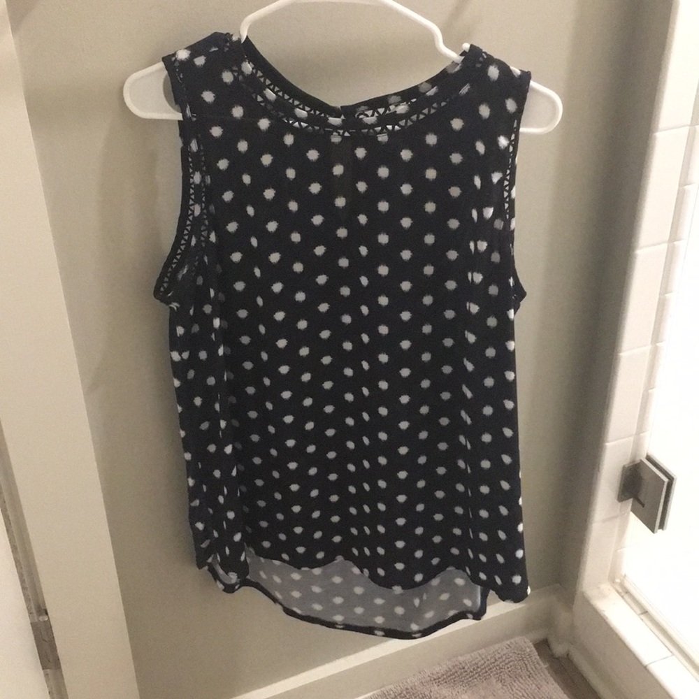 Loft Polka Dot Top with Stitch Detail